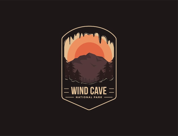 Ilustración del logotipo del parche del emblema del parque nacional wind cave sobre fondo oscuro