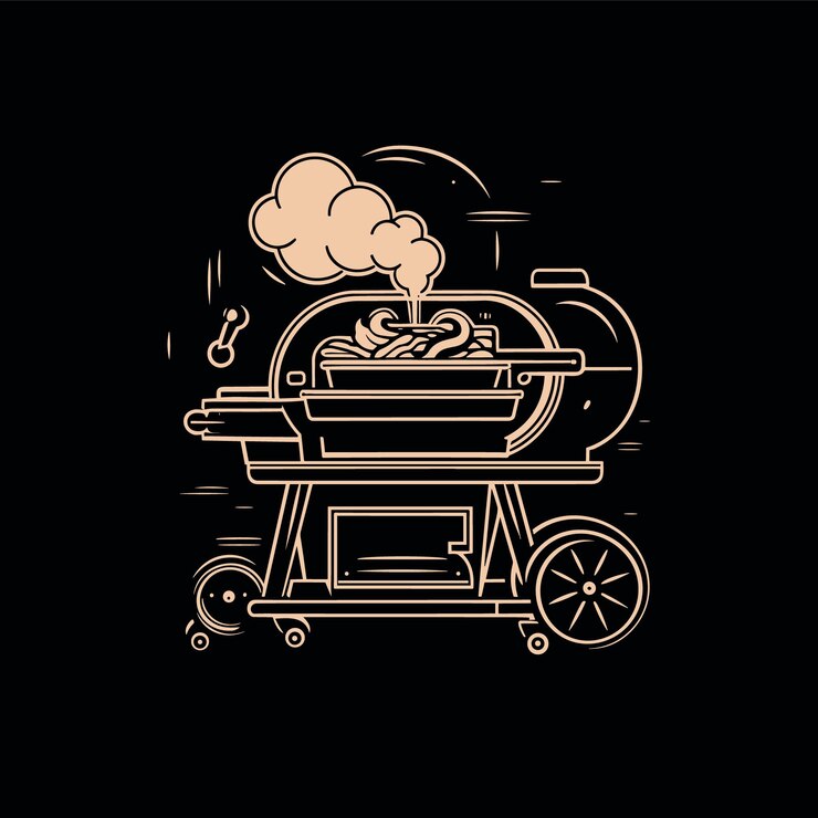 Ilustración del logotipo de la parrilla de la máquina del ahumador de barbacoa vector