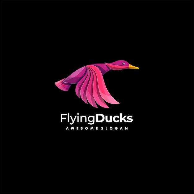 Ilustración de logotipo pato volando estilo colorido degradado.