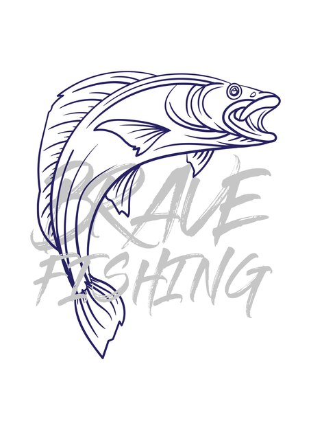 Ilustración de logotipo de pesca dibujada a mano grunge con texto valiente y pesca