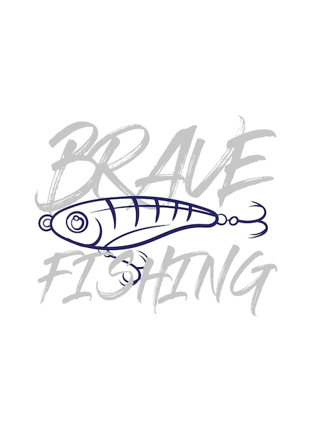 Ilustración de logotipo de pesca dibujada a mano grunge con texto valiente y pesca