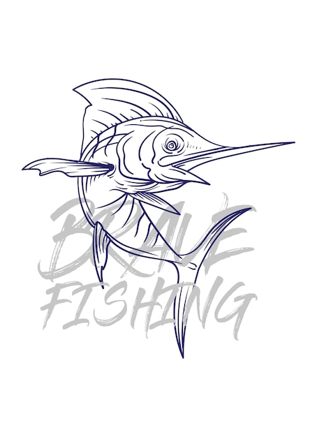 Ilustración de logotipo de pesca dibujada a mano grunge con texto valiente y pesca