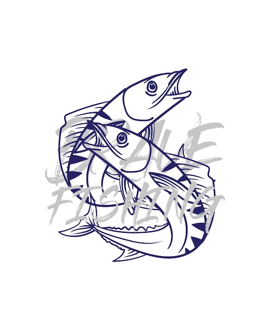 Ilustración de logotipo de pesca dibujada a mano grunge con texto valiente y pesca