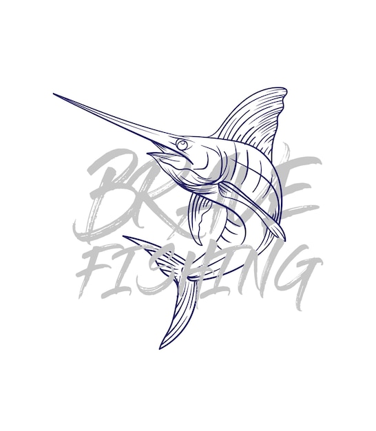 Ilustración de logotipo de pesca dibujada a mano grunge con texto valiente y pesca