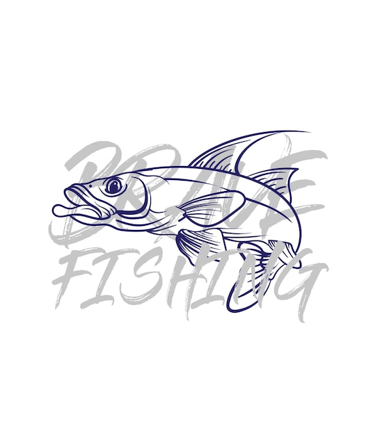Ilustración de logotipo de pesca dibujada a mano grunge con texto valiente y pesca