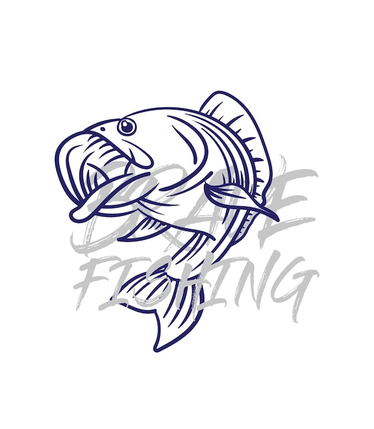Ilustración de logotipo de pesca dibujada a mano grunge con texto valiente y pesca