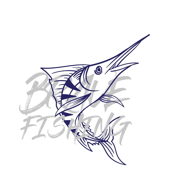 Ilustración de logotipo de pesca dibujada a mano grunge con texto valiente y pesca
