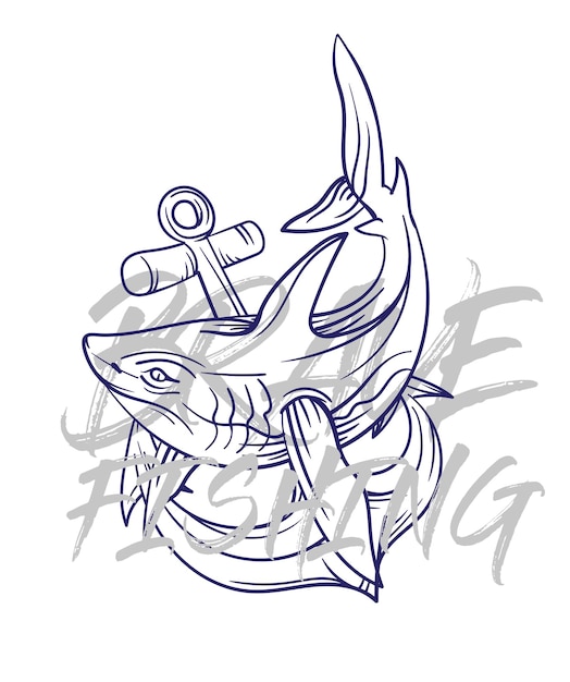 Ilustración de logotipo de pesca dibujada a mano grunge con texto valiente y pesca