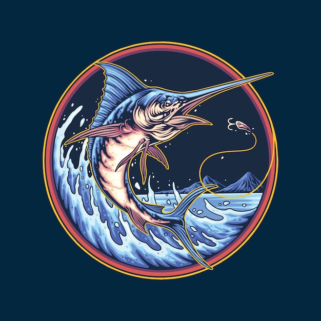 Ilustración de logotipo de pesca de marlin