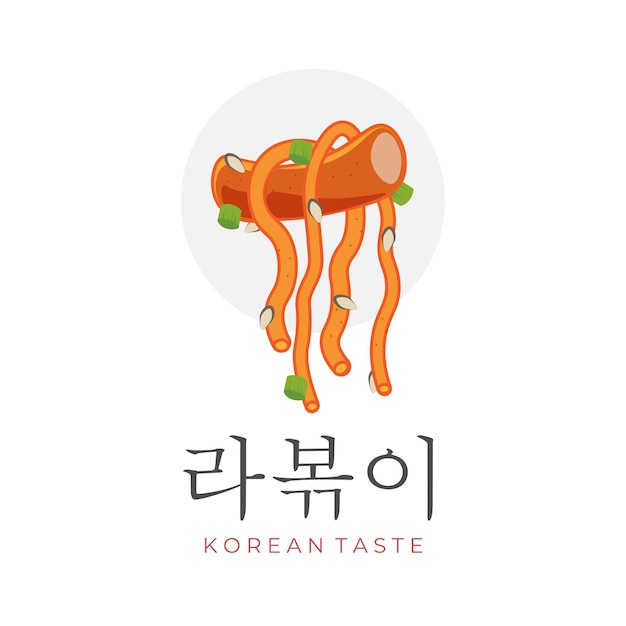 Vector ilustración del logotipo de rabokki tteokbokki con fideos