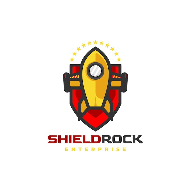 Ilustración de logotipo shield rocket cartoon cute style.