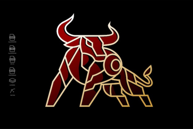 Vector ilustración de logotipo de tatuaje de toro lineart