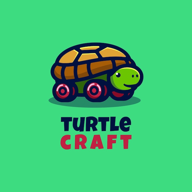 Ilustración de logotipo Turtle Craft Simple Mascot Style.