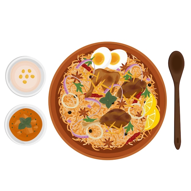 Ilustración del logotipo de Vector Clipart Vista superior Listo para comer pollo Biryani