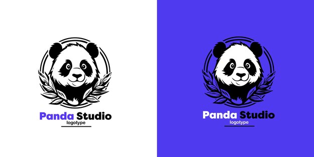 Ilustración del logotipo del vector de Panda sobre fondo azul y blanco Logotipo de la cabeza de Panda Linda cara de animal