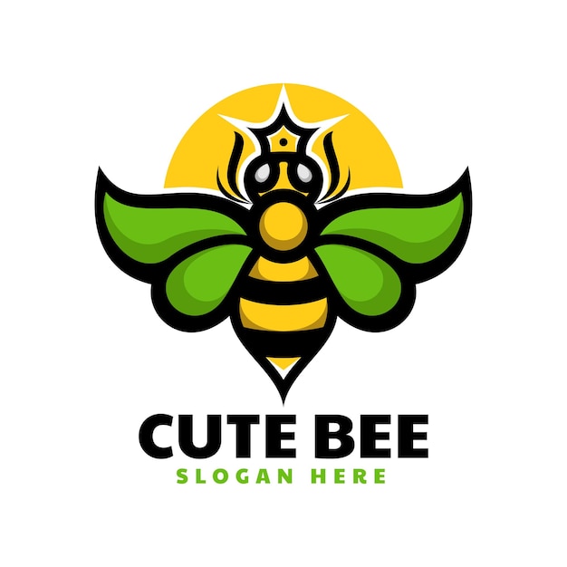 Ilustración logotipo vectorial con abeja linda estilo mascota simple