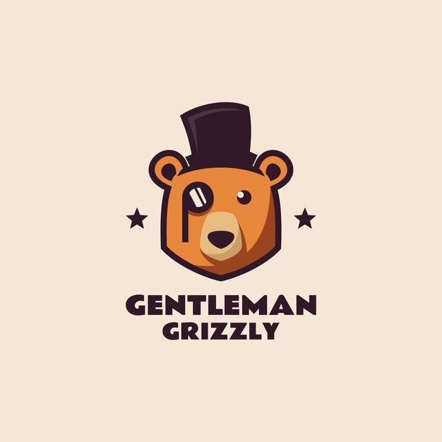 Ilustración Logotipo Vectorial Caballero Grizzly Mascota Estilo Dibujos Animados