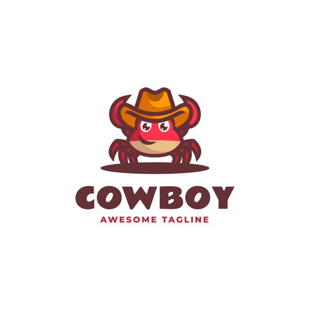 Ilustración del logotipo vectorial Cowboy Cangrejo Mascota Estilo de dibujos animados