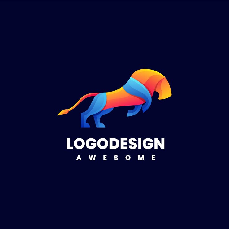 Vector ilustración de logotipo vectorial estilo colorido degradado de león vector premium