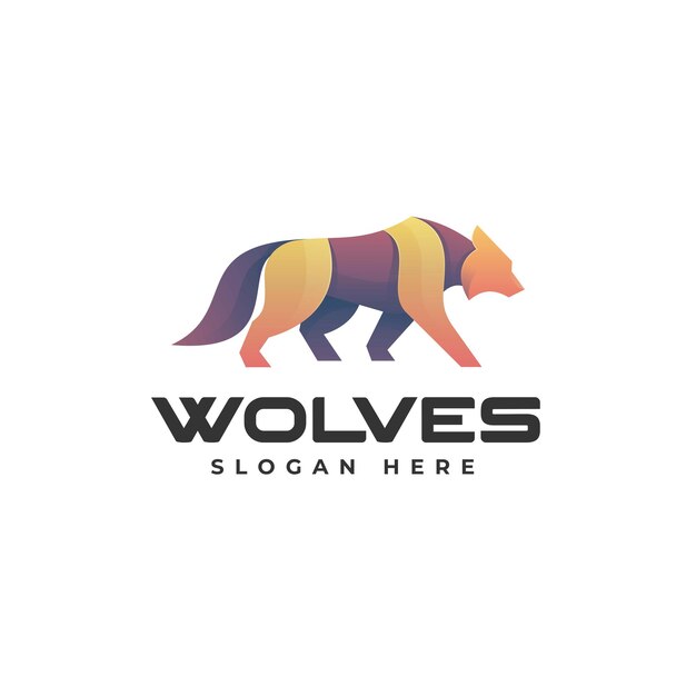 Ilustración de logotipo vectorial estilo colorido degradado de lobo.