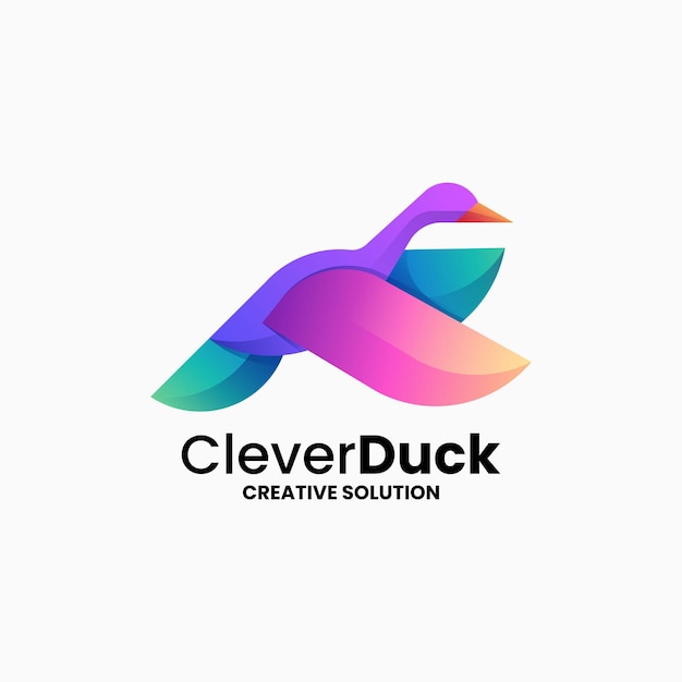Ilustración Logotipo Vectorial Estilo Colorido Degradado Pato Inteligente