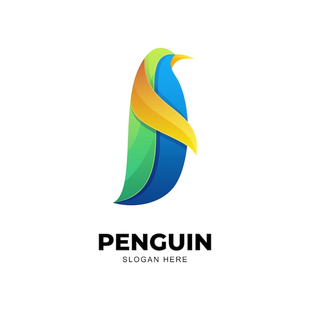 Ilustración del logotipo vectorial estilo colorido degradado de pingüino.