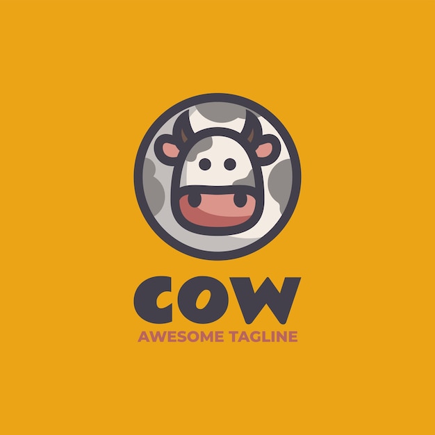 Ilustración Logotipo Vectorial Estilo Mascota Simple Vaca