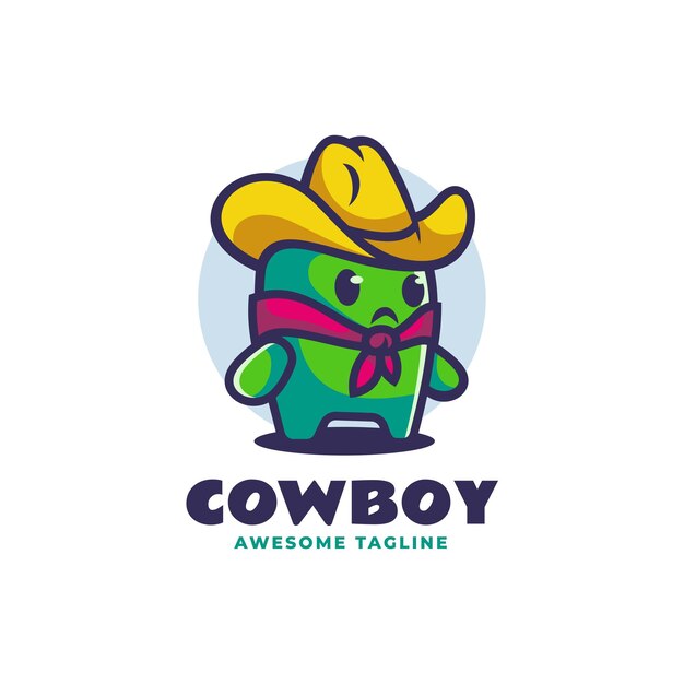 Ilustración de logotipo vectorial Estilo de mascota simple de vaquero de cactus Vector Premium