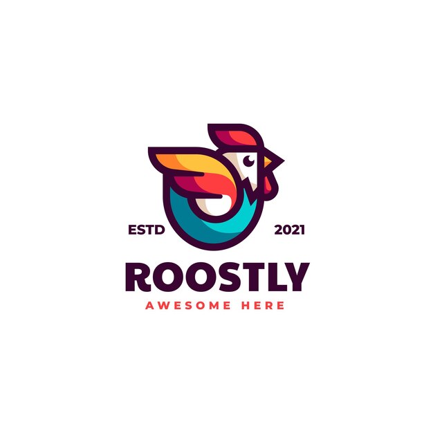 Ilustración Logotipo Vectorial Gallo Estilo Mascota Simple