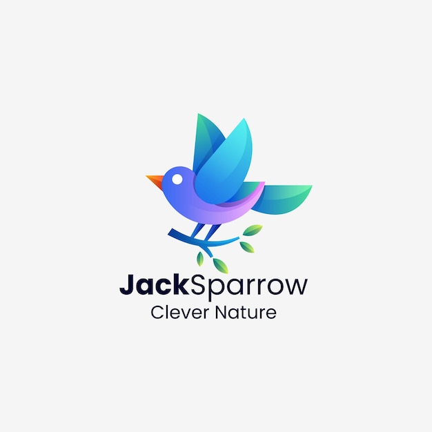 Ilustración del logotipo vectorial gradiente de gorrión estilo colorido