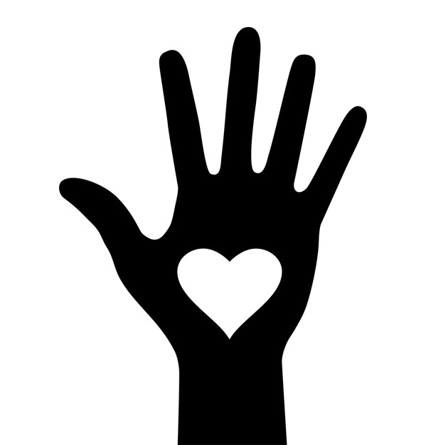 Ilustración del logotipo vectorial del icono de la mano con corazón
