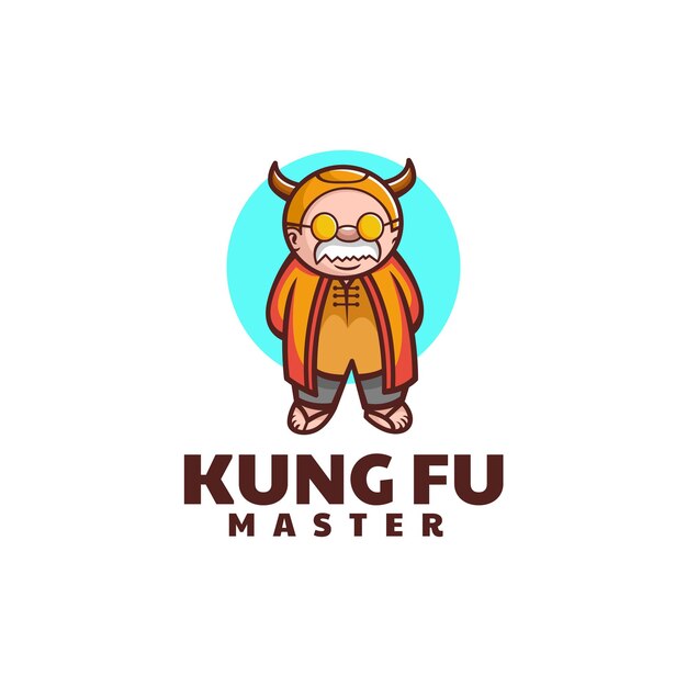 Ilustración Logotipo Vectorial Maestro Kung Fu Estilo Mascota Simple