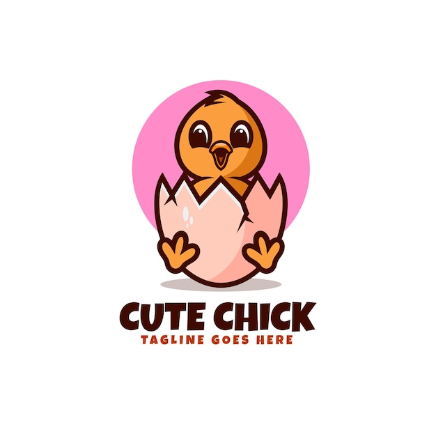 Ilustración del logotipo vectorial mascota lindo pollito estilo dibujos animados