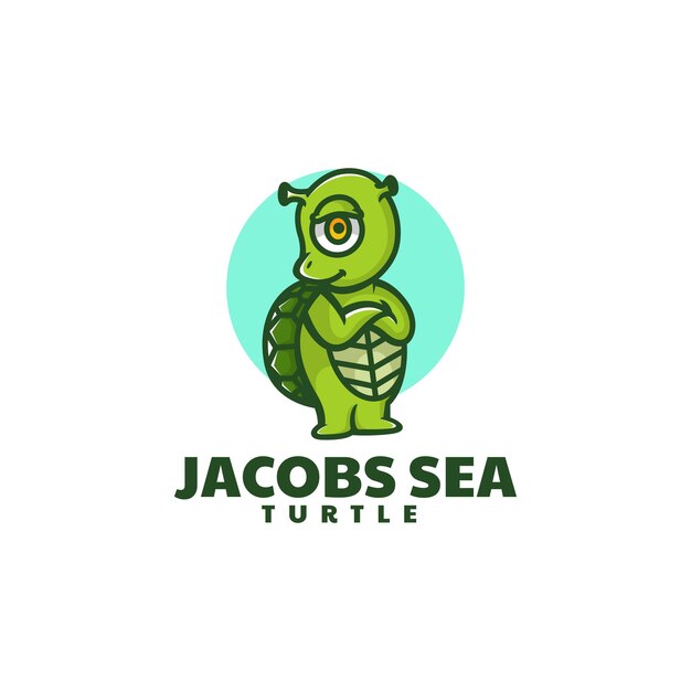 Ilustración logotipo vectorial mascota tortuga mar estilo dibujos animados