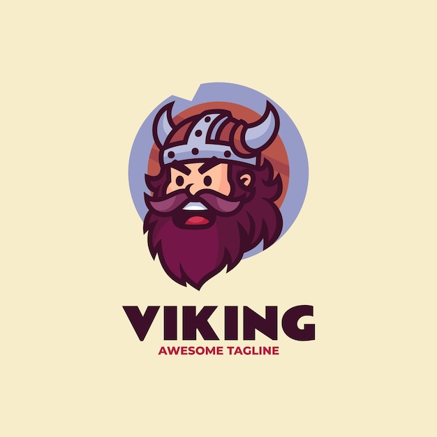 Ilustración Del Logotipo Vectorial Mascota Vikinga Estilo Dibujos Animados