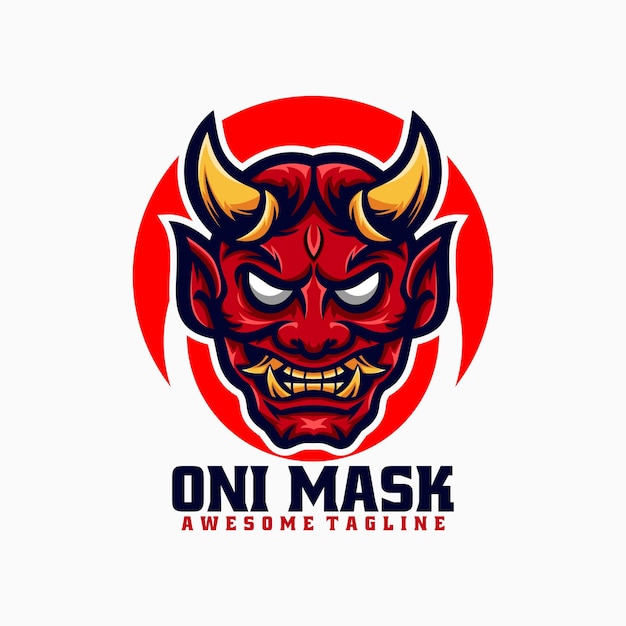 Ilustración del logotipo vectorial Oni Mask Estilo de mascota simple