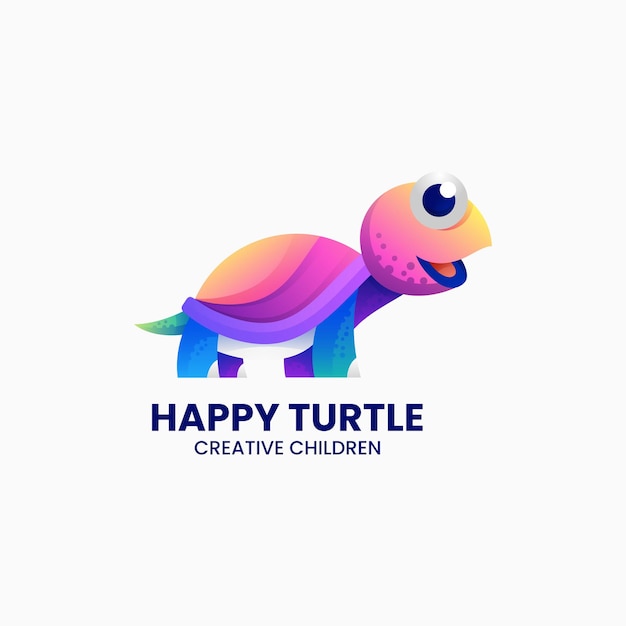 Ilustración logotipo vectorial tortuga feliz estilo colorido degradado