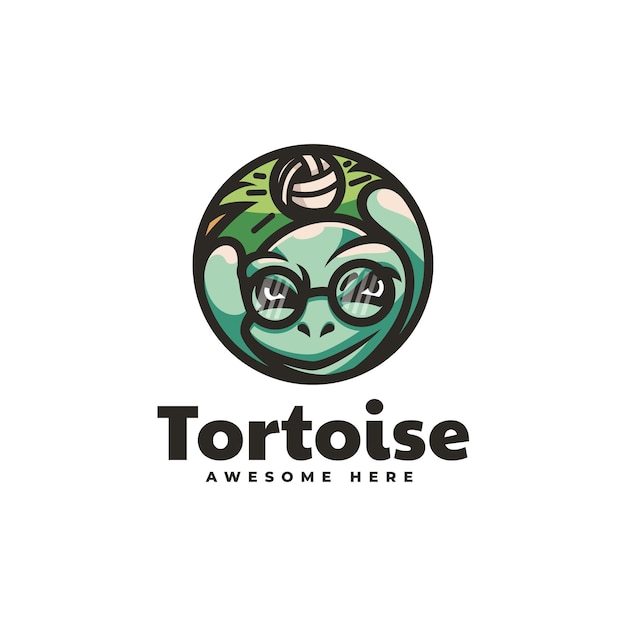 Ilustración Logotipo Vectorial Tortuga Volley Mascota Estilo Simple