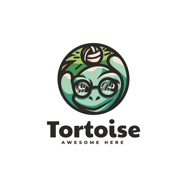 Ilustración logotipo vectorial tortuga volley mascota estilo simple