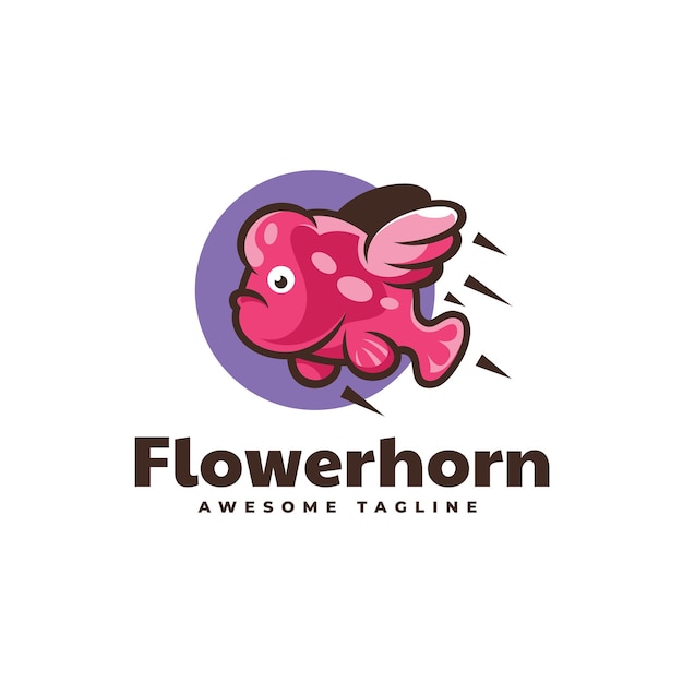 Ilustración logotipo vectorial volando flowerhorn estilo mascota simple