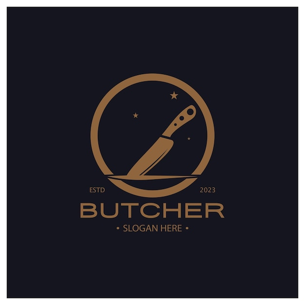 ilustración de logotipo vintage de cuchillo de carnicero, plantilla de logotipo de cuchillo de chef, para negocios, insignias, restaurantes,
