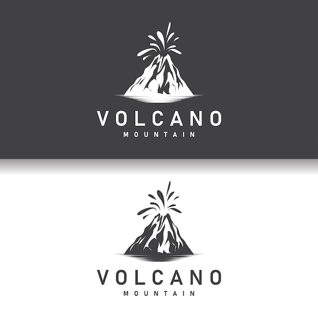 Ilustración del logotipo del volcán diseño de silueta montaña volcán en erupción con rocas simples y lava