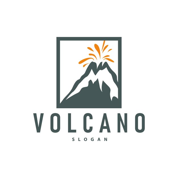 Ilustración del logotipo del volcán diseño de silueta montaña volcán en erupción con rocas simples y lava