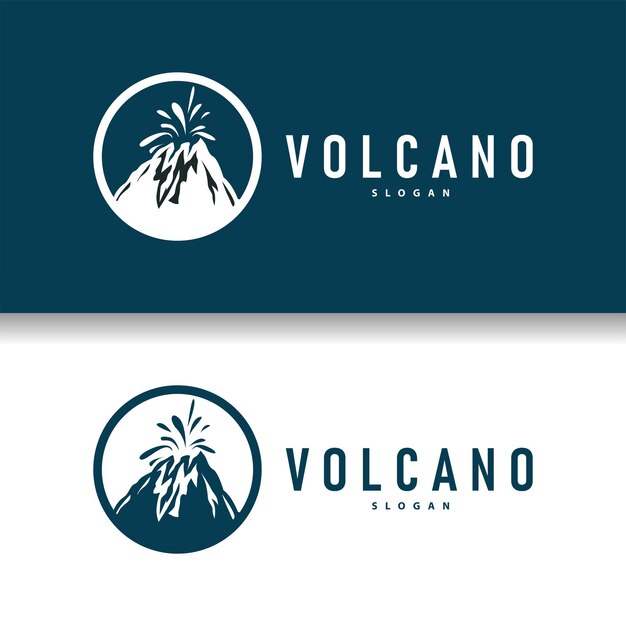 Ilustración del logotipo del volcán diseño de silueta montaña volcán en erupción con rocas simples y lava