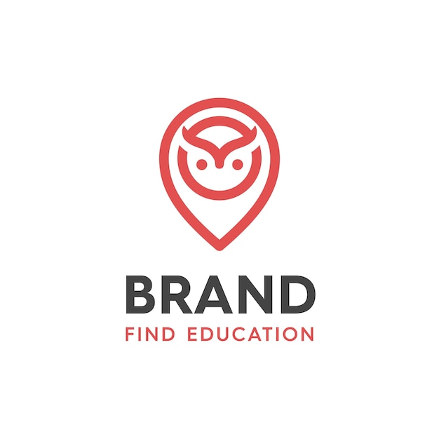 Ilustración de logotipos de diseño de búhos y pines de ubicación para aplicaciones educativas, con un toque de estilo moderno y líneas de diseño de logotipos