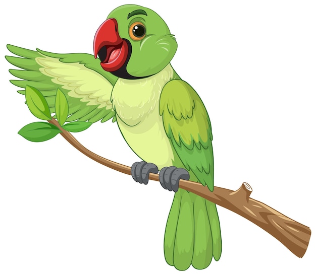 Ilustración de un loro alegre en una rama