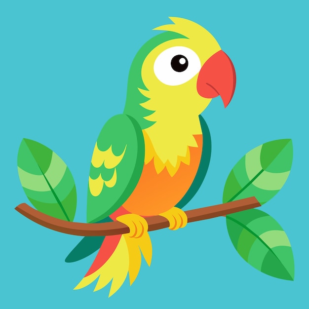 Ilustración de un loro feliz en un vector de rama