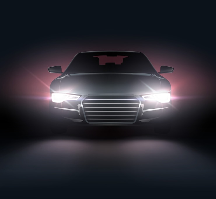 Vector ilustración de luces de coche composición realista de paisaje nocturno