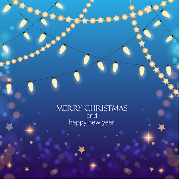 Ilustración con luces navideñas y efecto bokeh