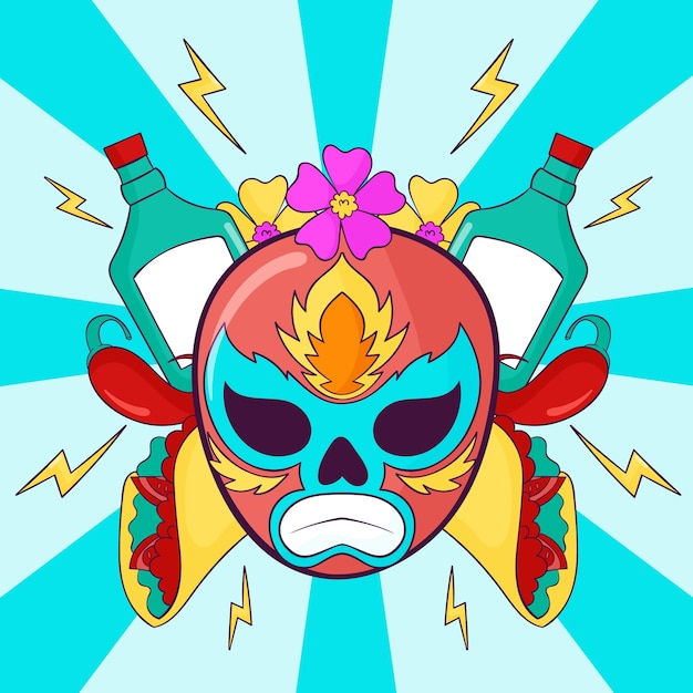 Vector ilustración de luchador mexicano dibujado a mano